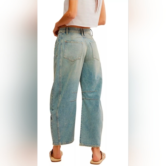 Free People We The Free Good Luck Barrel Jeans Sz 24 Kismet Wash Mid Rise Horses - Picture 2 of 8